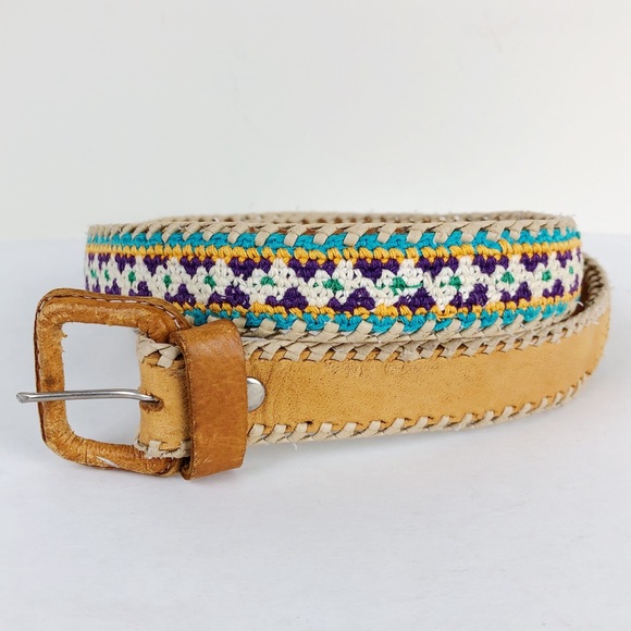 Vintage Handmade Leather Boho Woven Waist Belt - Picture 1 of 6